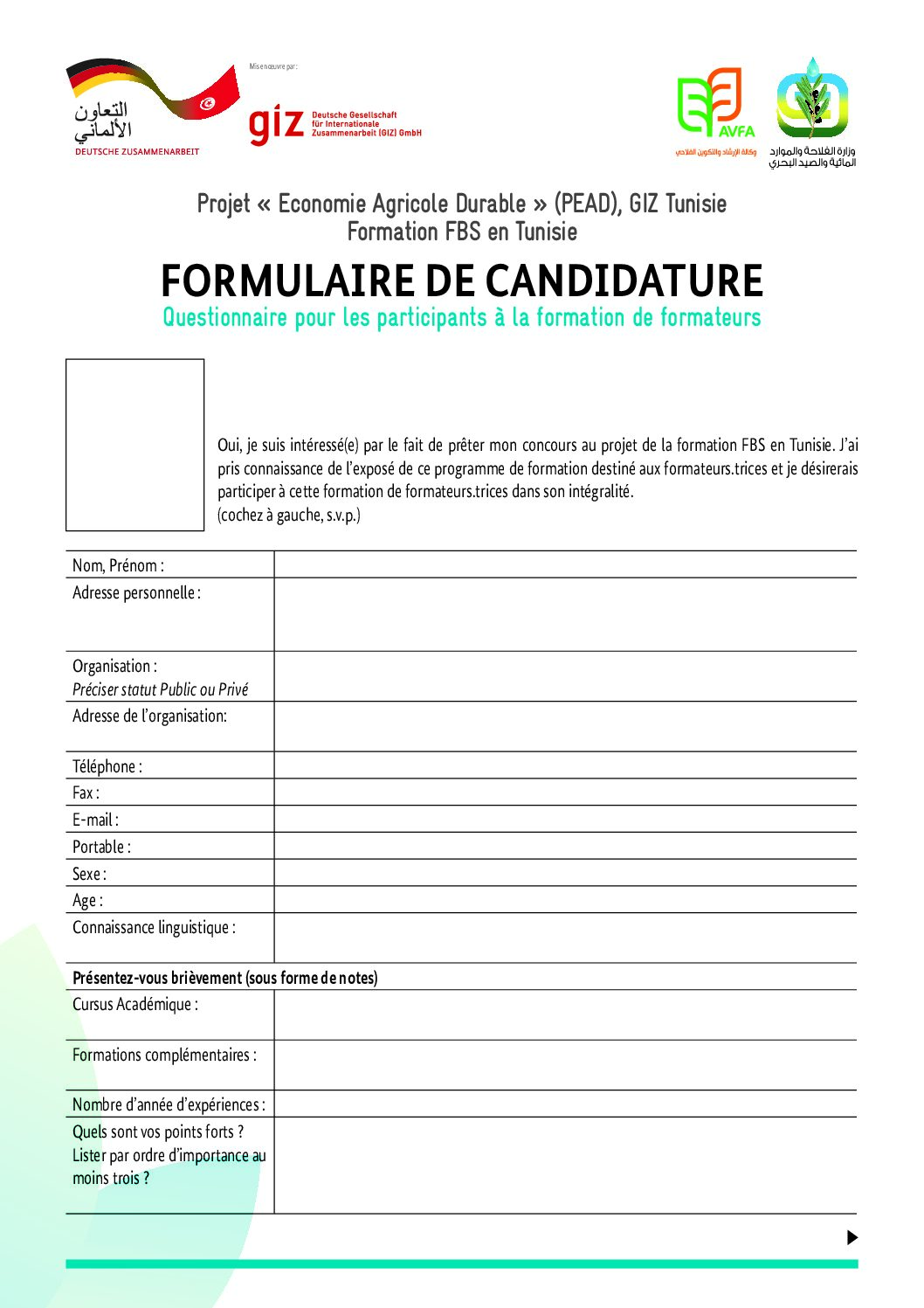 FORMULAIRE CANDIDATURES ECOL’AGRI FBS